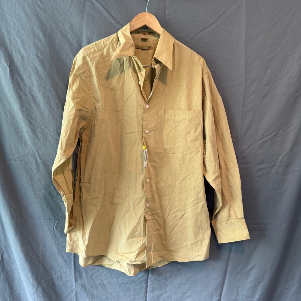 Milano Uomo Men's Dress Shirt Size 16.5 32/33 Olive Tan Long Sleeve NWT Cotton